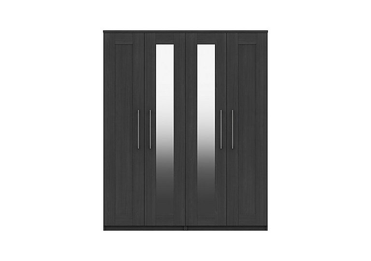 London Bedrooms - Fenchurch 4 Door Wardrobe with Mirrors - Black