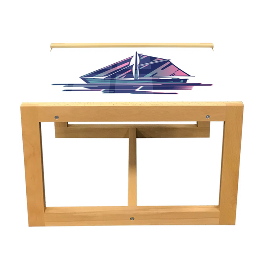 Sailing Boat Coffee Table, Continuous Sailing Boat 80''S Style On Plain Backdrop Pattern, Acrylic Glass Center Table With Wooden Frame For Offices Dor