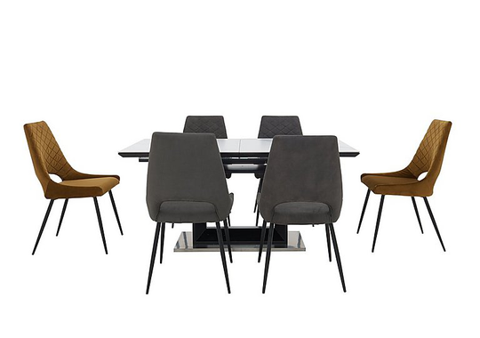 Metallica Extending Dining Table with White Ceramic Top and 6 Chairs
