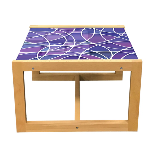 Mosaic Coffee Table, Stained Glass Inspired Geometric Modern Design Pattern, Acrylic Glass Center Table With Wooden Frame For Offices Dorms Violet Blu