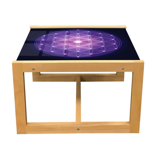 Dark Blue Coffee Table, Flower Of Life With Stars Geometry Print, Acrylic Glass Center Table With Wooden Frame For Offices Dorms Dark Blue Purple