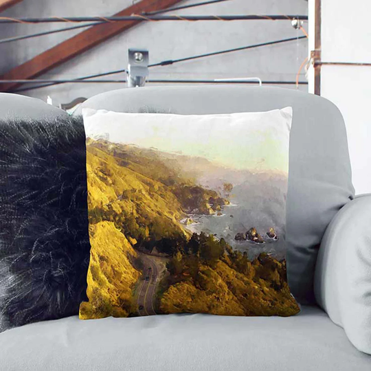 Big Sur Drive in California in Abstract Cushion with Filling Pillow
