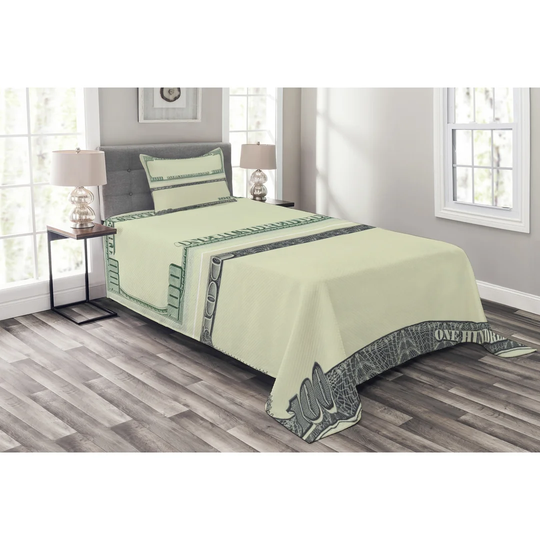 Adelyne Cream/Green Bedspread Set with Pillow Sham