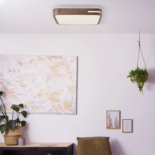 LED ceiling light 40cm x 40cm in dark wood/white