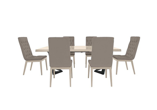 Palazzo 200cm Extending Dining Table in Sand Birch with 6 Capitonne Buttoned Dining Chairs