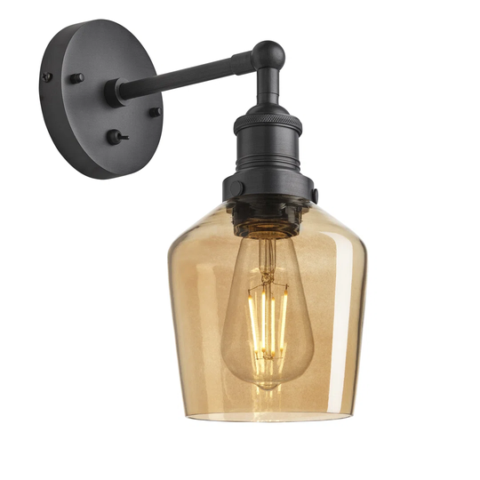 Brooklyn Tinted Glass Schoolhouse Wall Light - 5.5 Inch - Amber - Holder