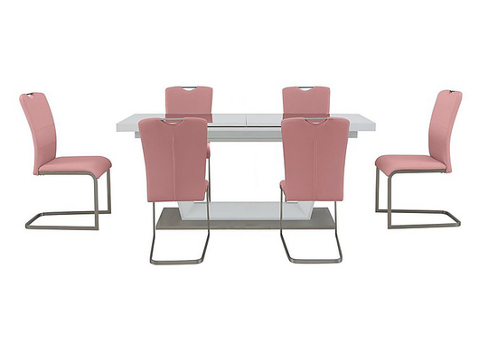 Bianco Large Extending Dining Table and 6 Chairs Dining Set - Pink