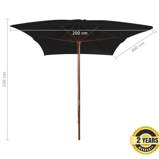 Parasol with wooden pole 200 x 300cm