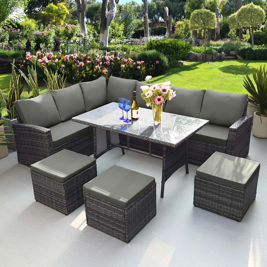 Gurpriya Rattan 9 - Person Sectional Sofa Set with Cushions