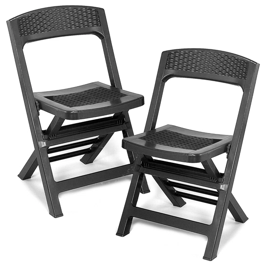 2 X Anthracite Collapsible Outdoor Folding Garden Chair Outdoor Camping Patio Black Lounge Seat