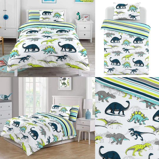 NightComfort Hugo Dino Dinosaur Printed Cotton Rich Duvet Cover Set with Pillowcase