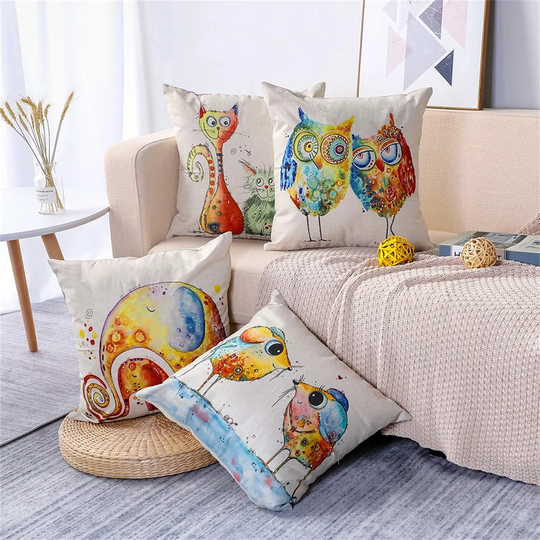 Set Of 4 Decorative Soft Polyester Cushion Covers For Sofa Car 45 X 45 Cm Square Throw Pillow Covers Pillowcases With Invisible Zipper (Cartoon Animal