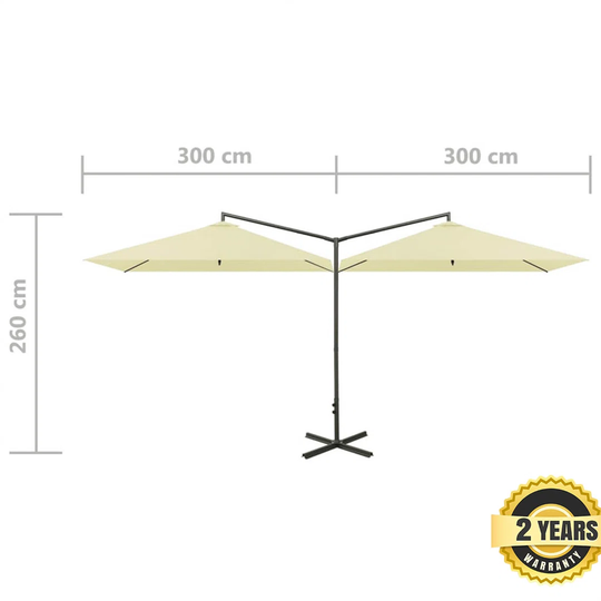 Double parasol with steel pole 600 x 300cm