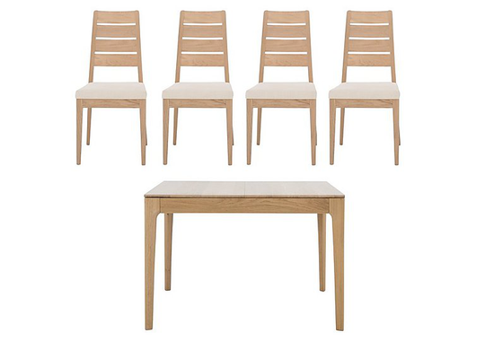 Ercol - Romana Small Extending Dining Table and 4 Slatted Dining Chairs - Brown