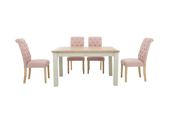 Furnitureland - Angeles Rectangular Extending Dining Table and 4 Button Back Dining Chairs - Pink