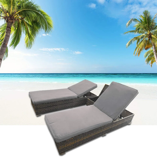 2 Single Sunlounger Set With Storage Coffee Table