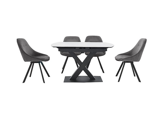 Arctic Extending Dining Table with White Top and 4 Swivel Chairs - Grey