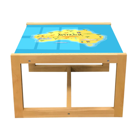 Australia Coffee Table, Mapping With Symbolic Animals Monuments, Acrylic Glass Center Table With Wooden Frame For Offices Dorms Sky Blue Yellow