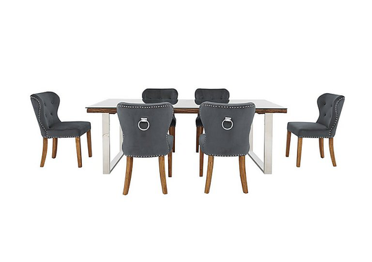 Chennai Dining Table with U-Shaped Legs and 6 Upholstered Chairs - 180-cm - Grey