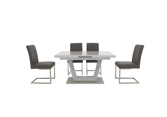 Grigio Small Extending Dining Table and 4 Faux Leather Dining Chairs - Grey