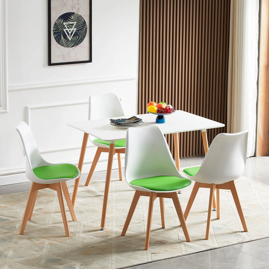 4PCS Dining Chairs With Padding Seat, White+Orange