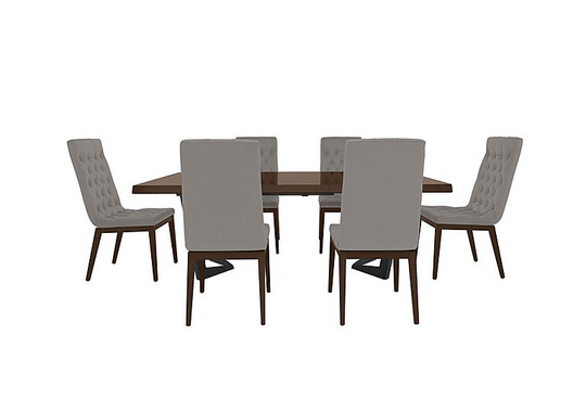 Palazzo 200cm Extending Dining Table in Dark Walnut with 6 Capitonne Buttoned Dining Chairs