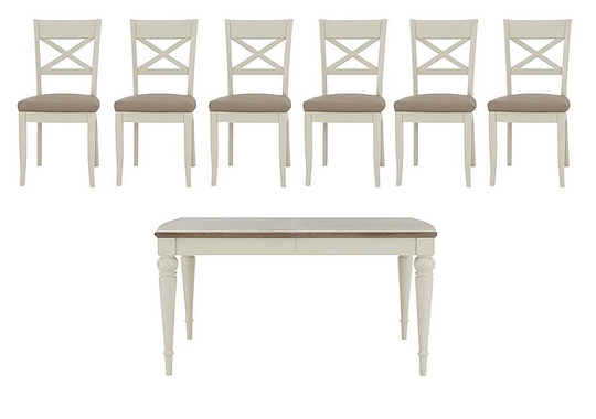 Furnitureland - Annecy Large Extending Dining Table and 6 Cross Back Dining Chairs
