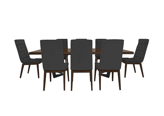 Palazzo 160cm Extending Dining Table in Dark Walnut with 8 Capitonne Buttoned Dining Chairs