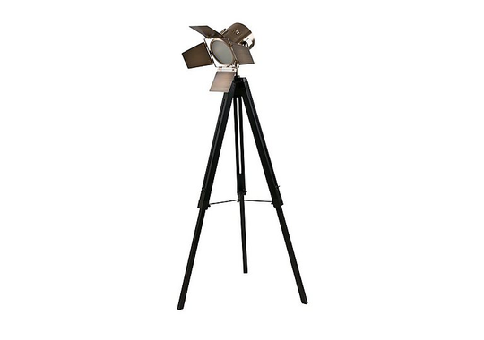 Black Wood Tripod Floor Lamp - Black