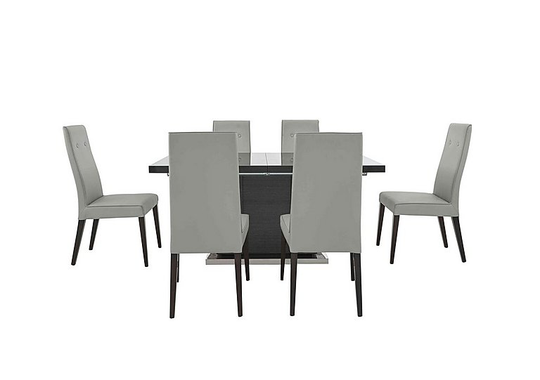ALF - St Moritz Extending Dining Table and 6 Faux Leather Dining Chairs - Grey