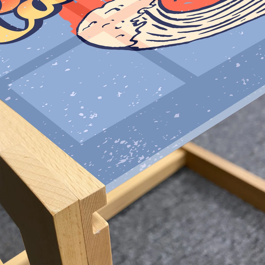 Graphic Beach Coffee Table, Grunge California Surfing With Waves And Palms, Acrylic Glass Center Table With Wooden Frame For Offices Dorms Ceil Blue B