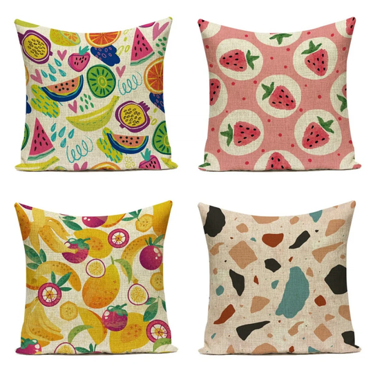 Colorful Fruits Decorative Cushion Cover Square Pillow Cases Sofa Bed Couch Home Decor 45X45cm/18X18 Inch - 4Pcs Set