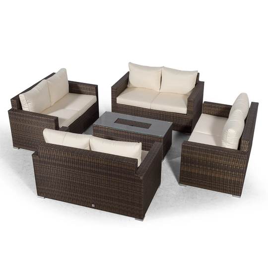 Villatoro Brown Rattan 4 X 2 Seat Sofa With 2 X Ice Bucket Rectangle Coffee Table, Outdoor Patio Garden Furniture