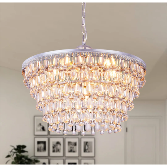 20 Inch Crystal Chandeliers, 6 Lights 5 Tiers Crystal Light,Adjustable Ceiling Pendant Lights, Modern Hanging Chandelier Lighting Fixture For Dining R