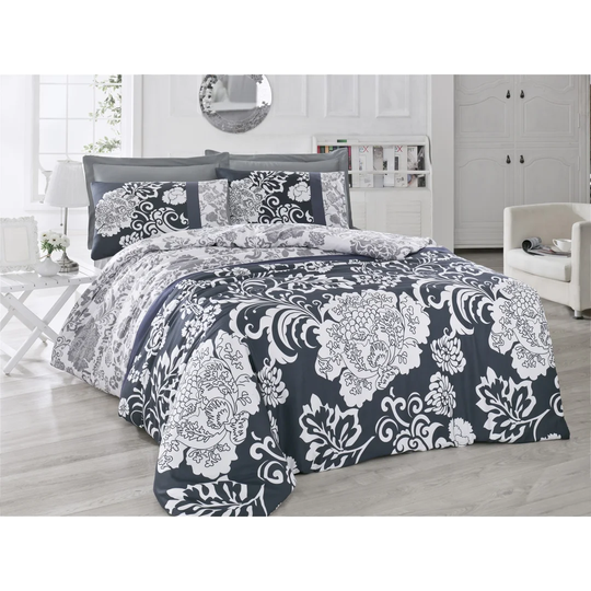 Eliseo White/Grey Cotton Satin 210 TC Modern & Contemporary 3 Piece Duvet Cover Set