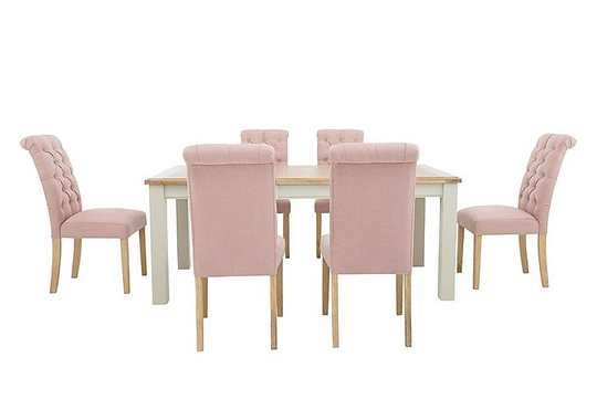 Furnitureland - Angeles Rectangular Extending Dining Table and 6 Button Back Dining Chairs - Pink