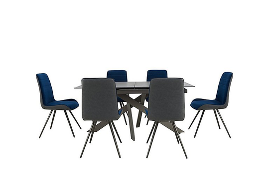 Samurai Extending Dining Table and 6 Velvet Dining Chairs