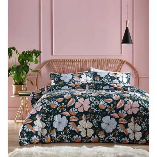 Yessenia 60's Floral 100% Cotton Duvet Cover Set