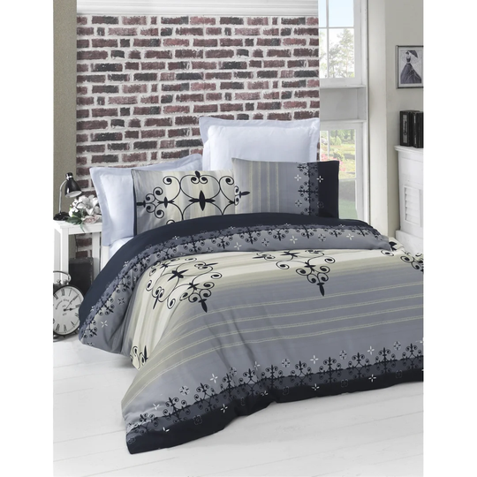 Francisco Black/Grey/Beige/Blue Cotton Satin 210 TC Modern & Contemporary Duvet Cover Set