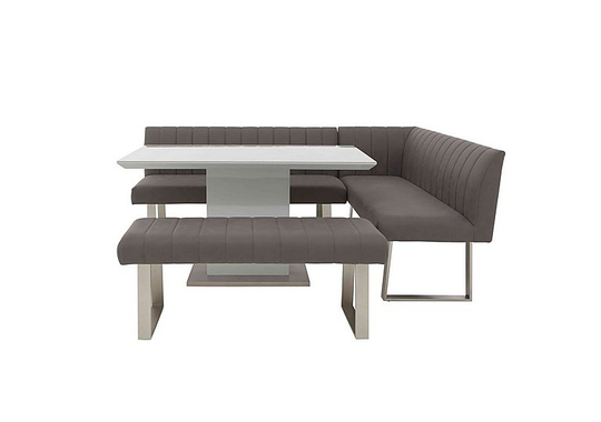 Grigio Fixed Dining Table, Right-Hand Facing Corner Bench and Standard Bench Dining Set - Grey