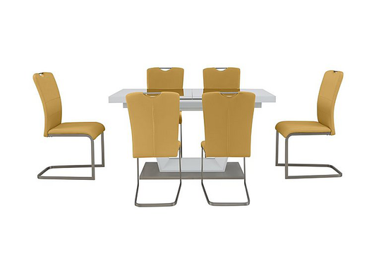 Bianco Small Extending Dining Table and 6 Chairs Dining Set - Yellow