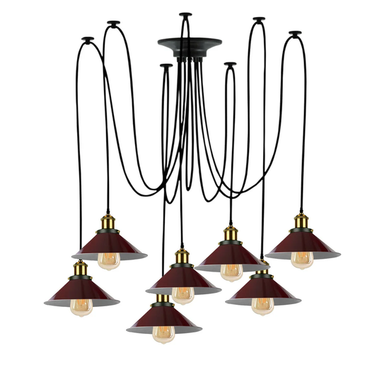 Industrial Retro 1 - 9 Heads Chandelier Burgundy Spider Lamp Shade Hanging Ceiling Pendant Light