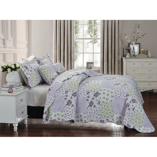 Marview Purple/Green/Violet Microfibre Bedspread Set