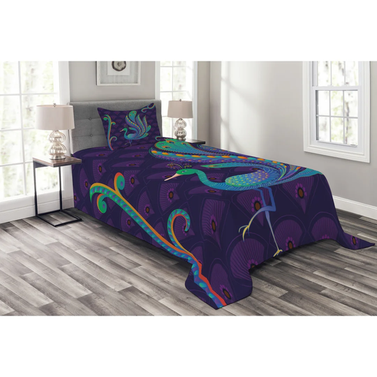 Adelen Purple/Green Bedspread Set with Pillow Sham