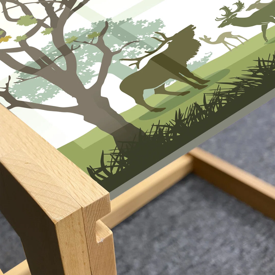 Antlers Coffee Table, Deer And Wildlife In Park World Natural Heritage Forest Areas Reindeer Nature Scene, Acrylic Glass Center Table With Wooden Fram