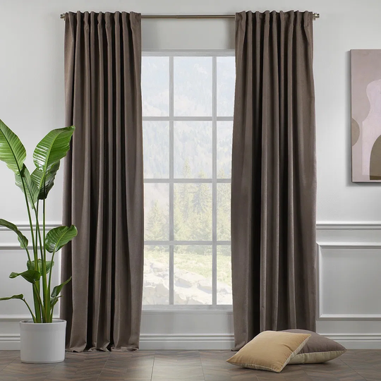 Gray Solid Faux Basic Velvet Look Extra Long 12 13 14 15 16 17 18 20 24 Ft Long Decorative Room Darkering Curtain Panel 1 Panel MADE IN TURKEY