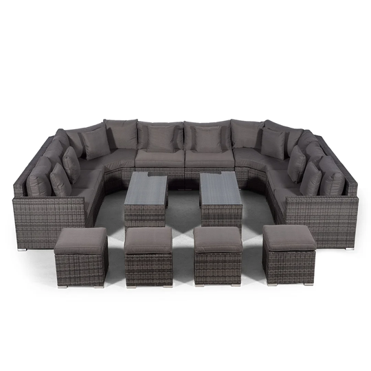 Villasenor Grey Rattan U Shape 8 Seat Sofa With 2 X 2 Stool Coffee Table, Outdoor Patio Garden Furniture