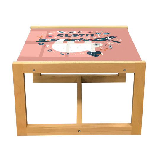 Funny Sloth Coffee Table, Flowers Leaves Branches Happy Lazy Life Animal Tree Hugging Pattern, Acrylic Glass Center Table With Wooden Frame For Office