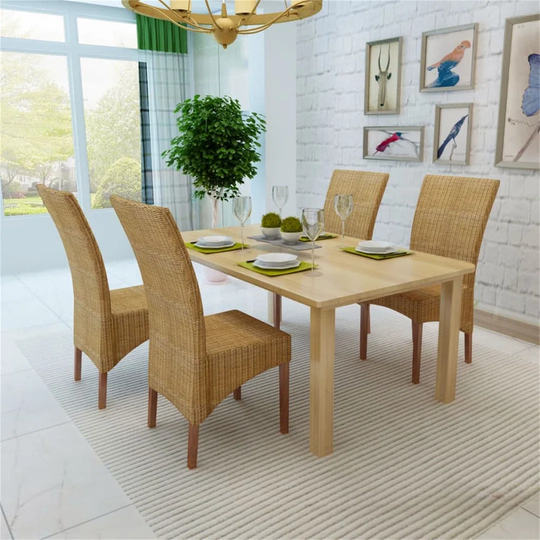 Dining Chairs 4 Pcs Brown Natural Rattan