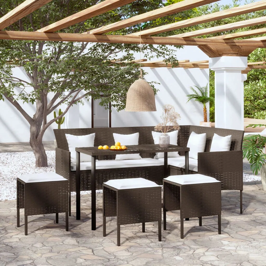 Ebern Designs 5 Piece L-Shaped Couch Sofa Set With Cushions Poly Rattan Black
